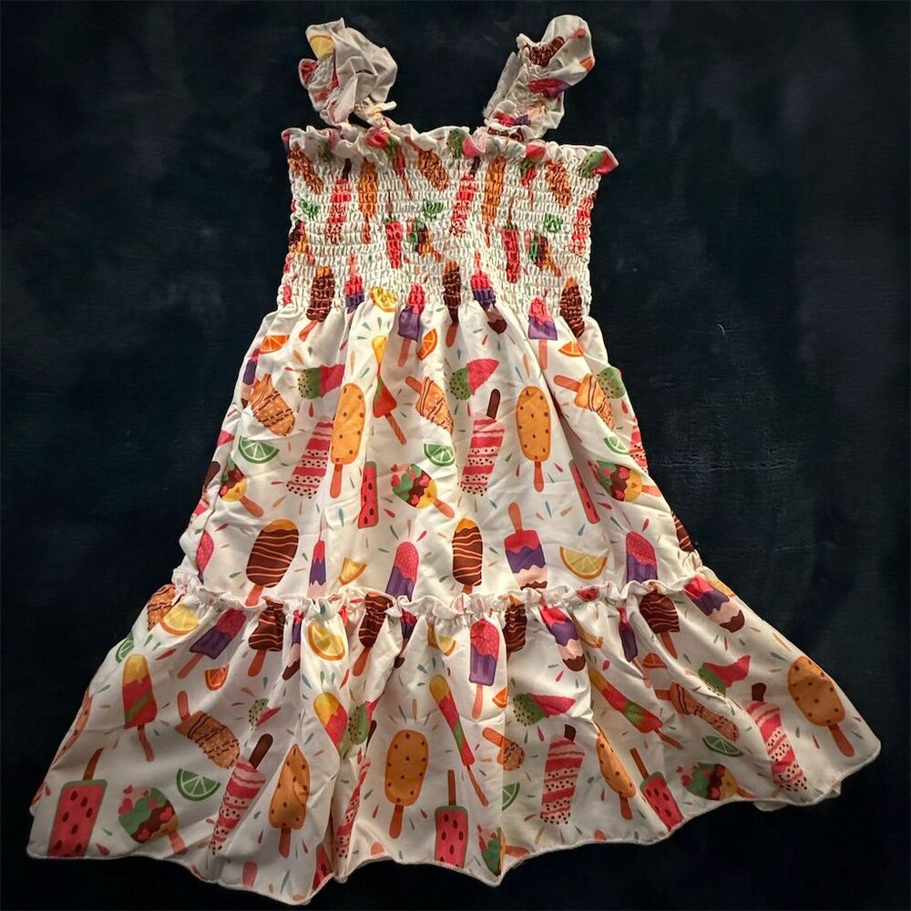 Ubuy Girls Ice Cream Print Flutter Sleeve Dress Size‎ 7-8 Summer Casual